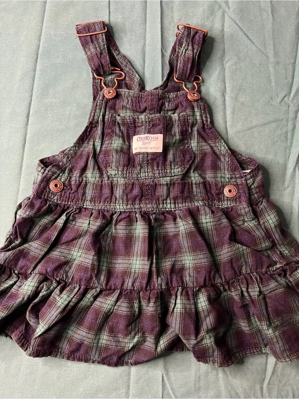 Navy and Green Plaid Osh Kosh B’Gosh Ruffled Overall Dress
